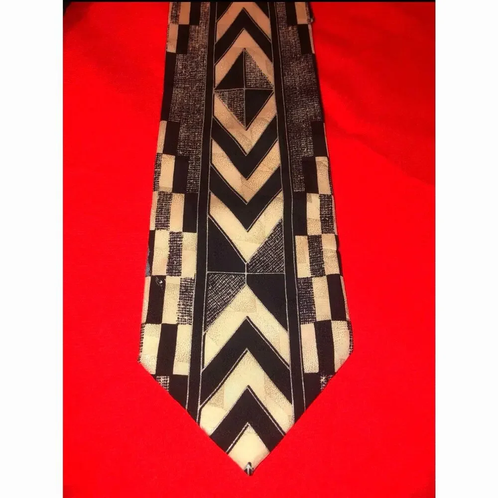 NWT Fellini Designer‎ All Silk Italian Art Deco Black Tie